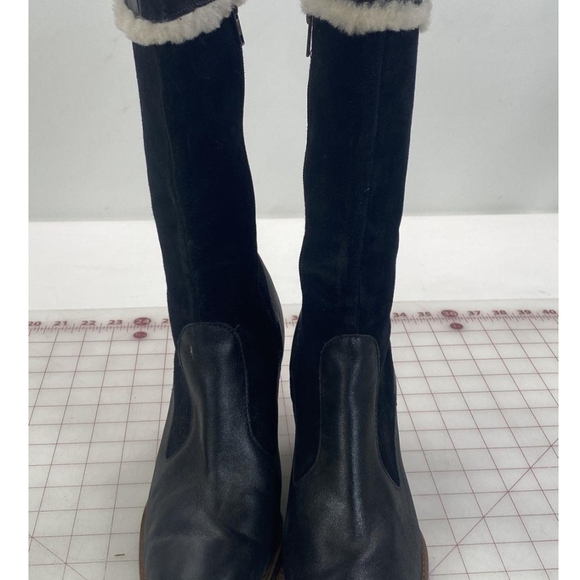 UGG Black Heeled Boots with Fur Trim - Picture 3 of 5